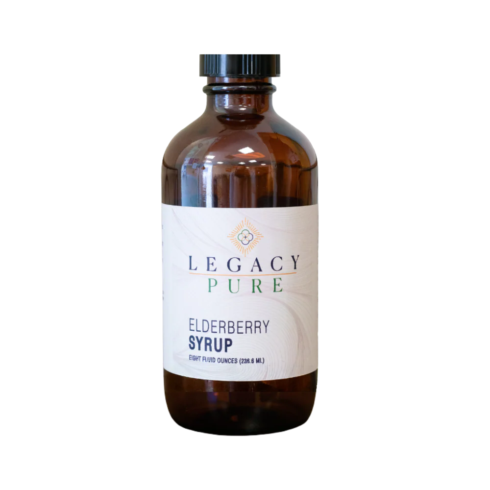 Bottle of elderberry syrup supplement