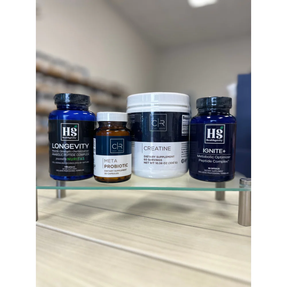 Various health supplement bottles displayed