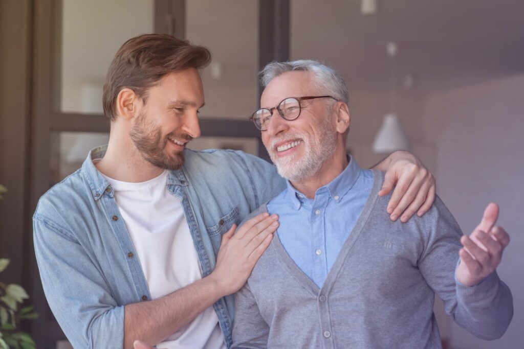 Two men sharing a joyful moment.