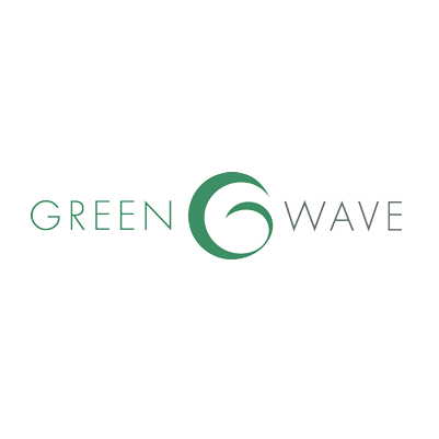 Stylized logo with green wave design