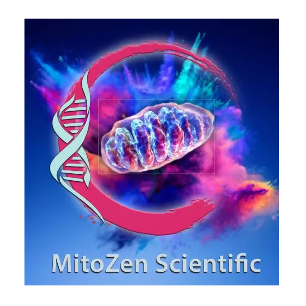 Colorful logo with DNA and mitochondria