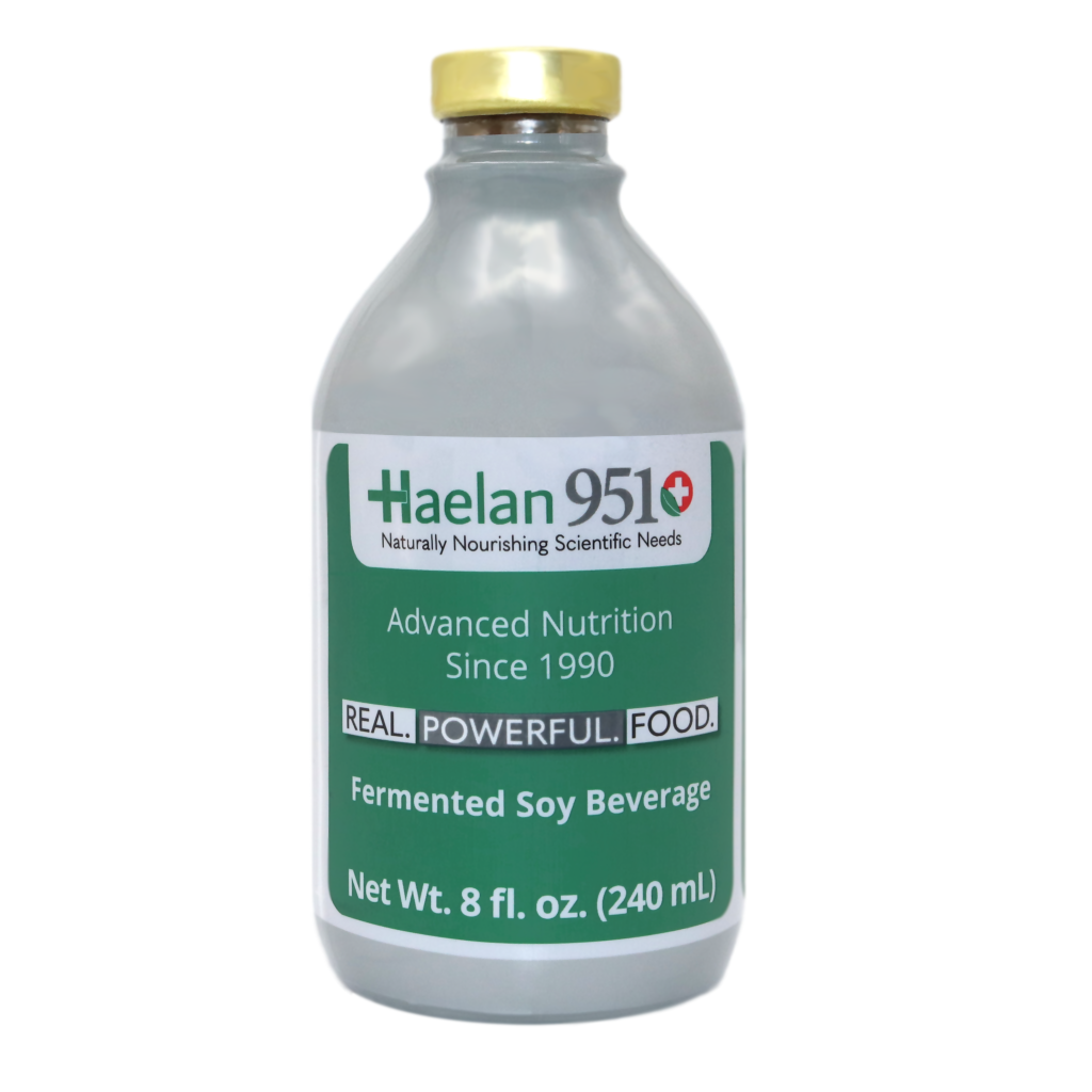 Soy beverage in glass bottle