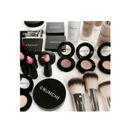 Cosmetics and makeup tools displayed neatly.